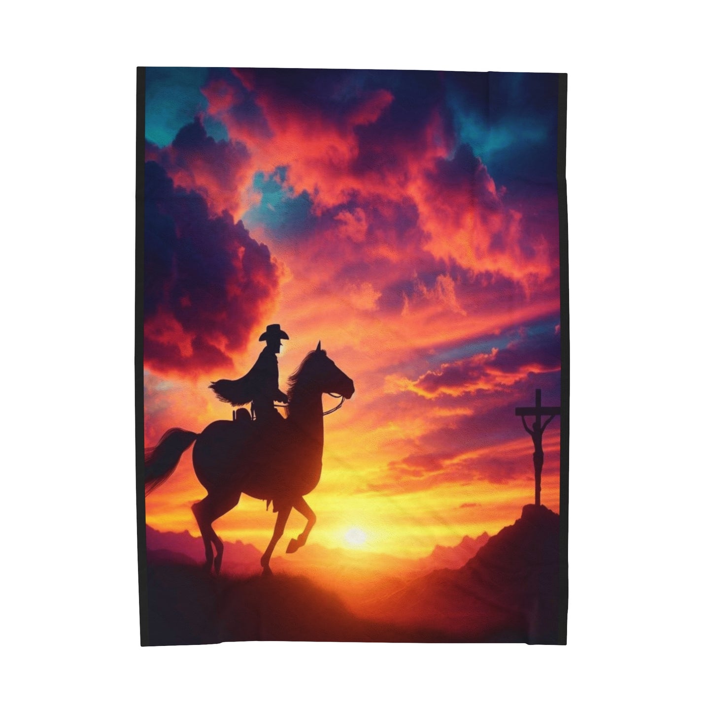 Cowboy Twilght the Journey Home Velveteen Plush Blanket