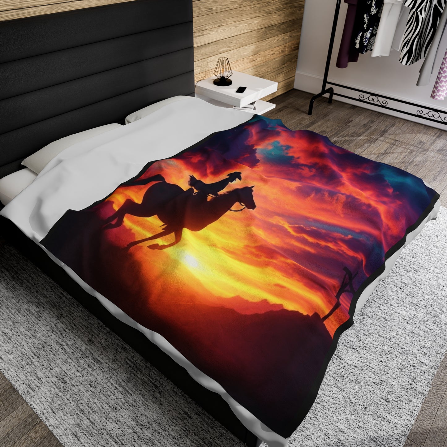 Cowboy Twilght the Journey Home Velveteen Plush Blanket