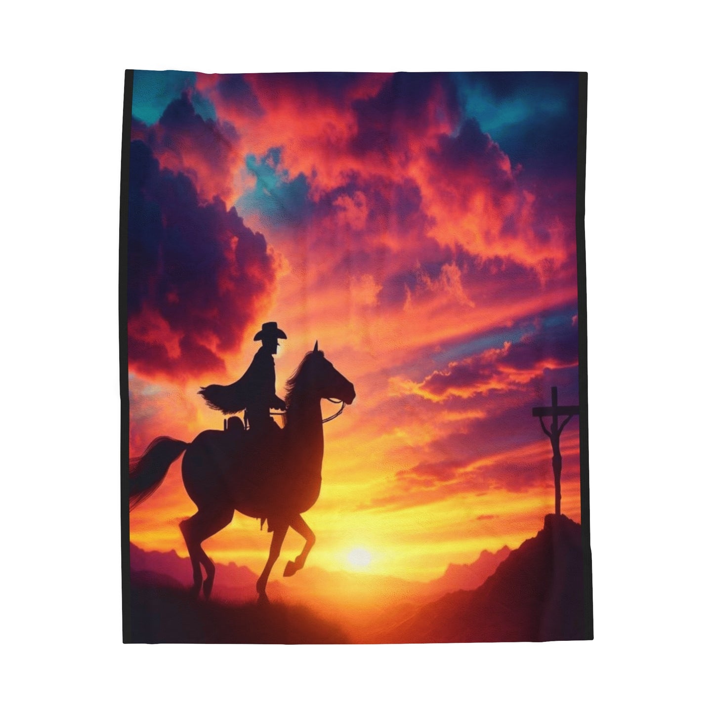 Cowboy Twilght the Journey Home Velveteen Plush Blanket