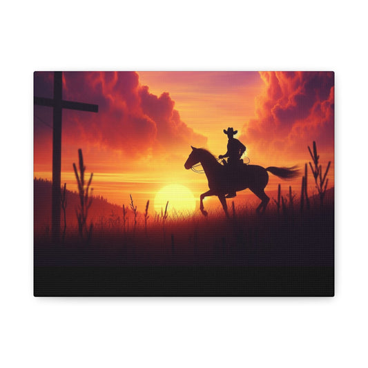 Crossroads of Destiny: Sunset Pilgrimage Canvas Wall Art