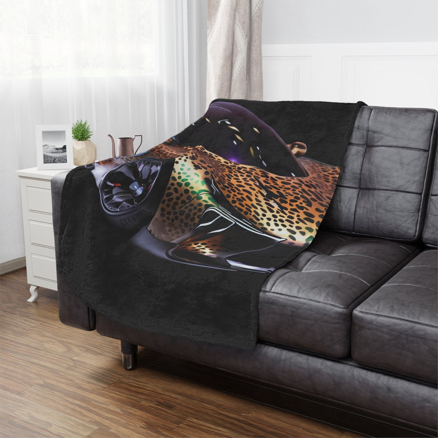 Futuristic Leopard Print Sports Car Mircofiber Blanket