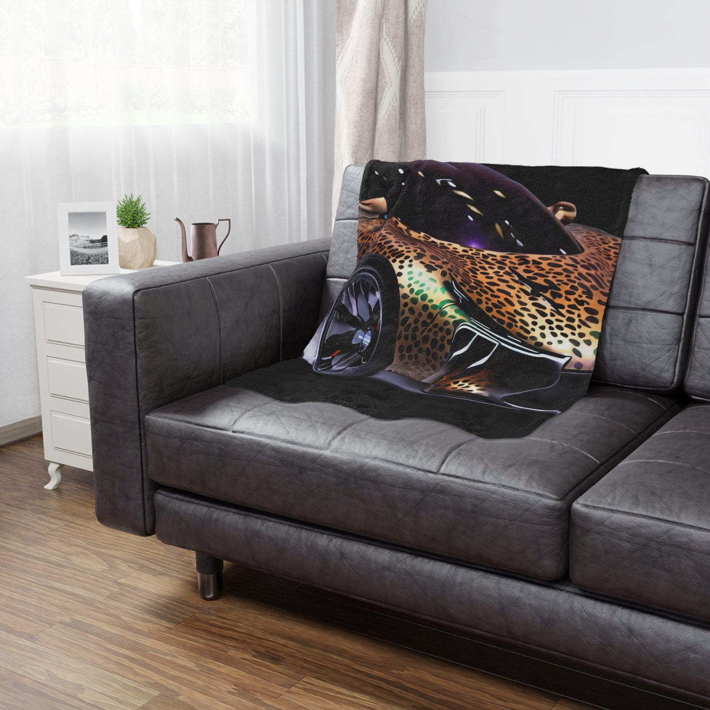 Futuristic Leopard Print Sports Car Mircofiber Blanket