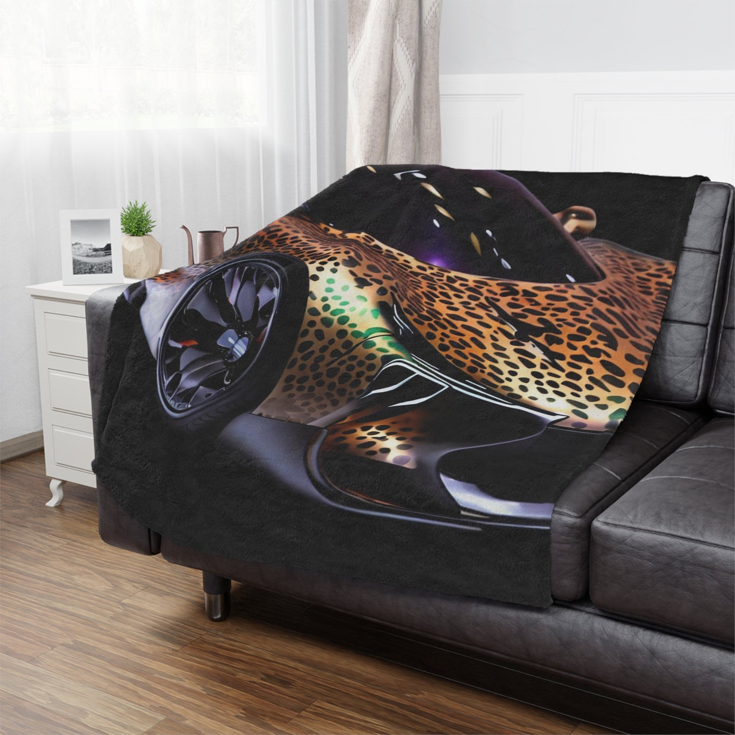 Futuristic Leopard Print Sports Car Mircofiber Blanket