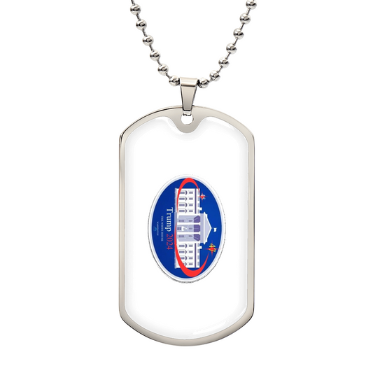 TRUMP 2024 Oval Whitehouse Keepsake – White Edition Luxury Graphic Dog Tag Necklace