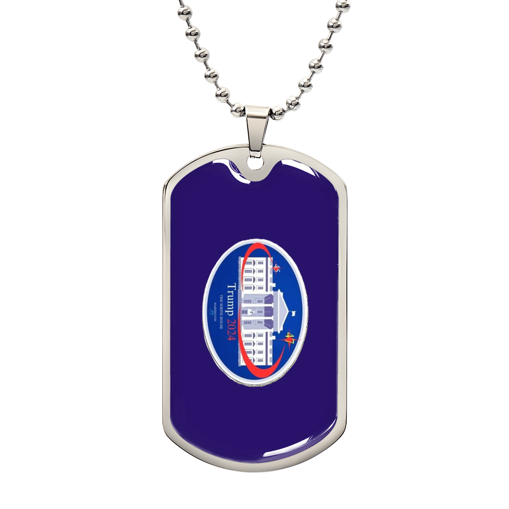 "TRUMP 2024 Oval Whitehouse Keepsake Dog Tag Necklace (Blue Edition)"