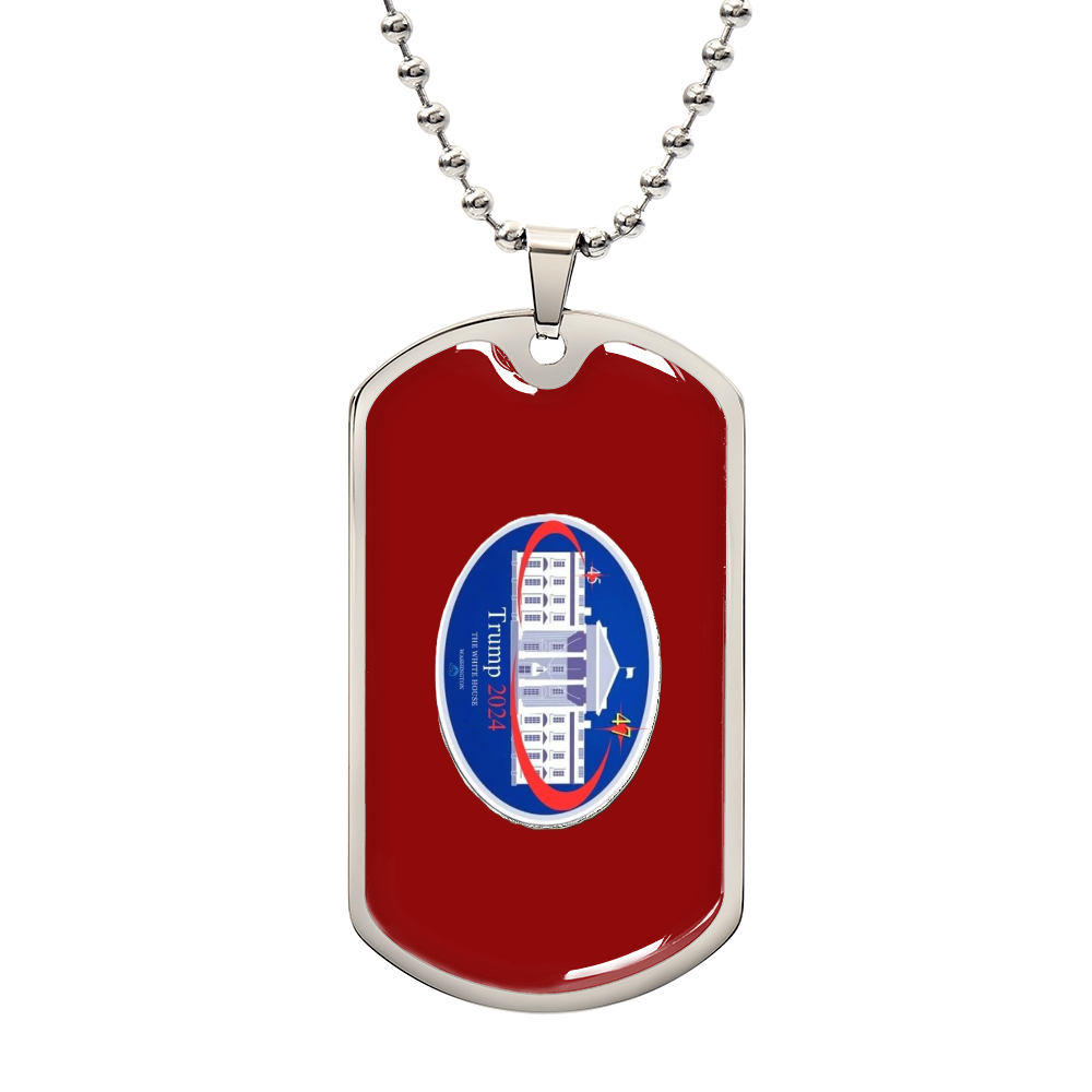 "TRUMP 2024 Oval Whitehouse Keepsake Dog Tag Necklace (Red Edition)"