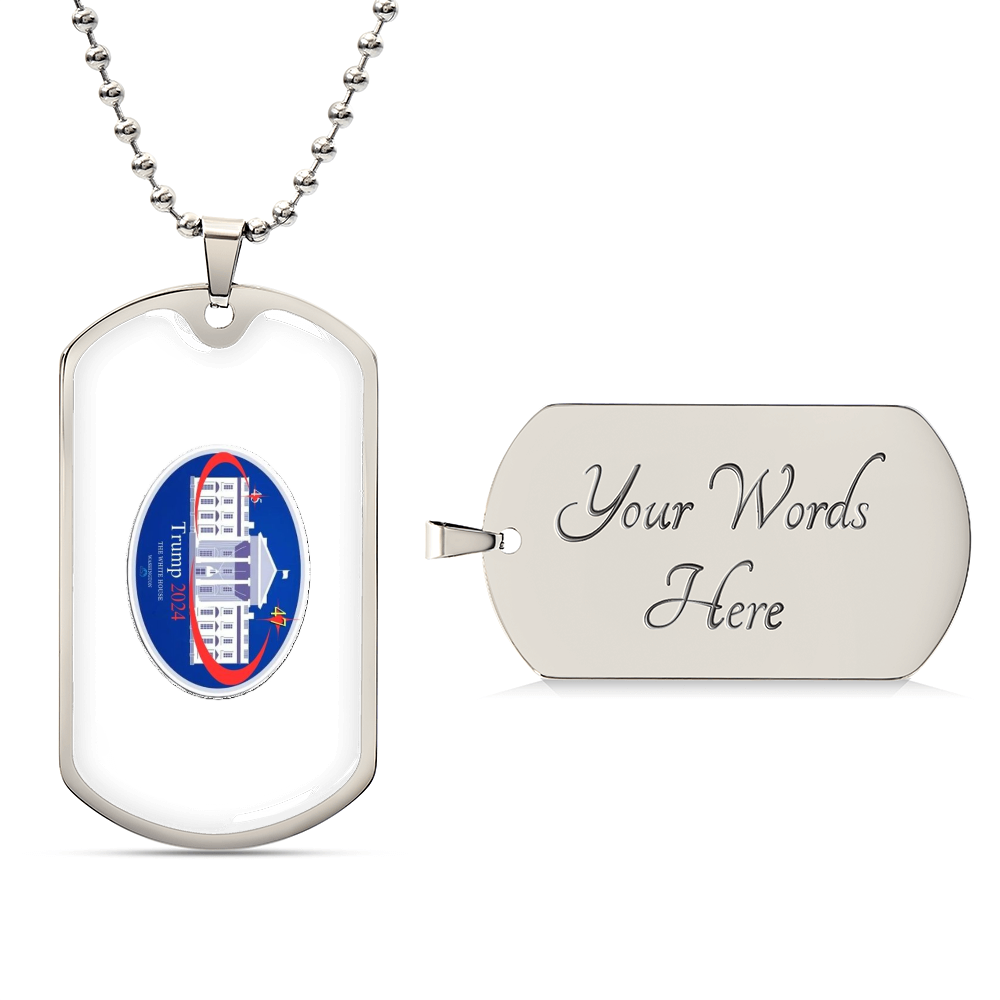 TRUMP 2024 Oval Whitehouse Keepsake – White Edition Luxury Graphic Dog Tag Necklace