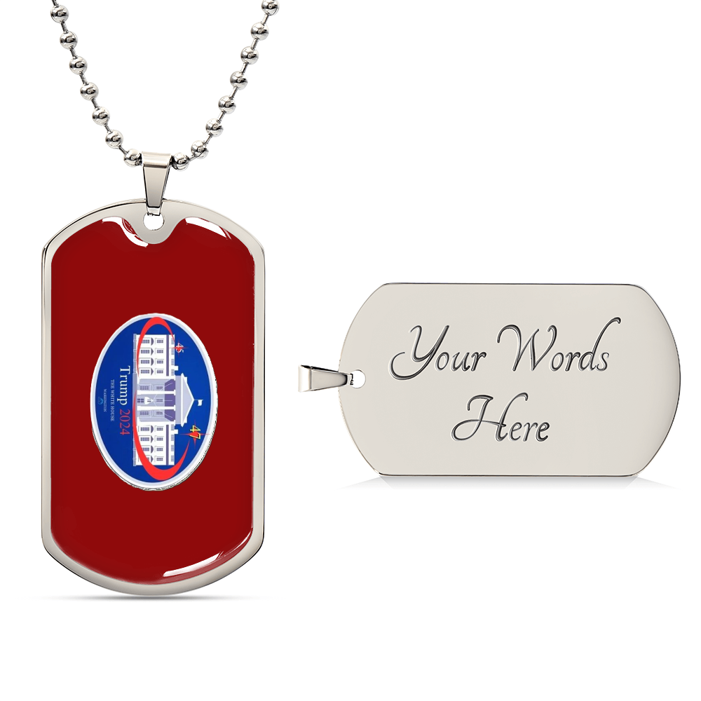 "TRUMP 2024 Oval Whitehouse Keepsake Dog Tag Necklace (Red Edition)"