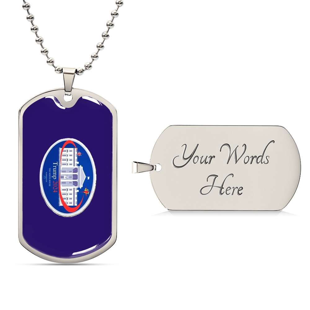 "TRUMP 2024 Oval Whitehouse Keepsake Dog Tag Necklace (Blue Edition)"