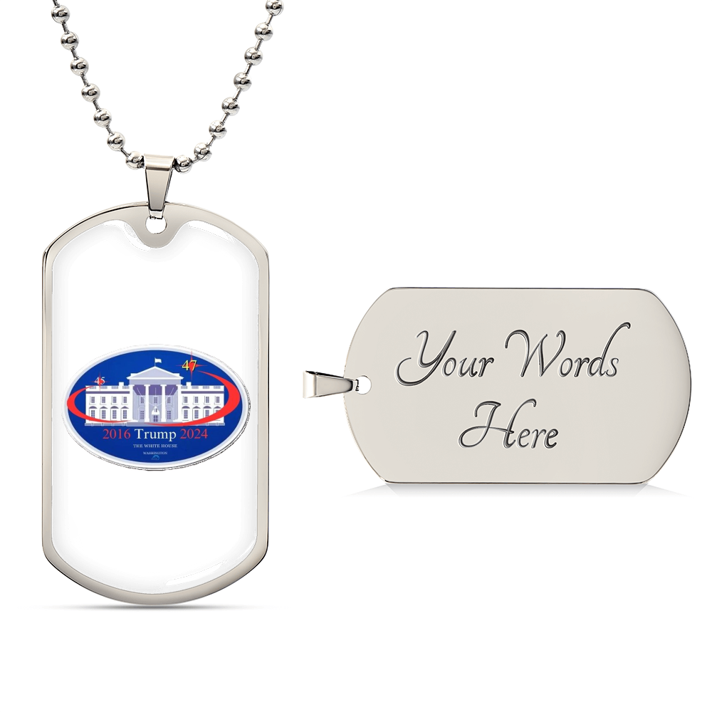 45 to 47 TRUMP Presidential Luxury Dog Tag Necklace (White Edition)