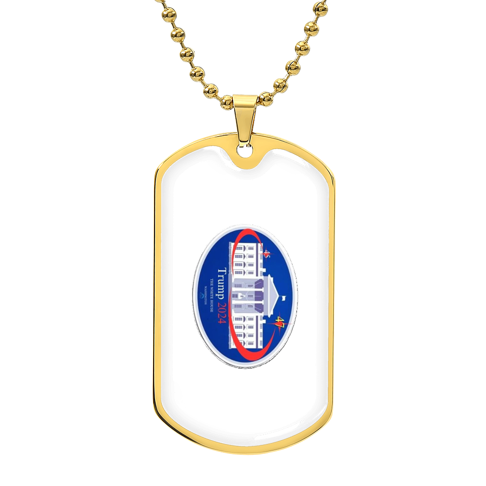 TRUMP 2024 Oval Whitehouse Keepsake – White Edition Luxury Graphic Dog Tag Necklace