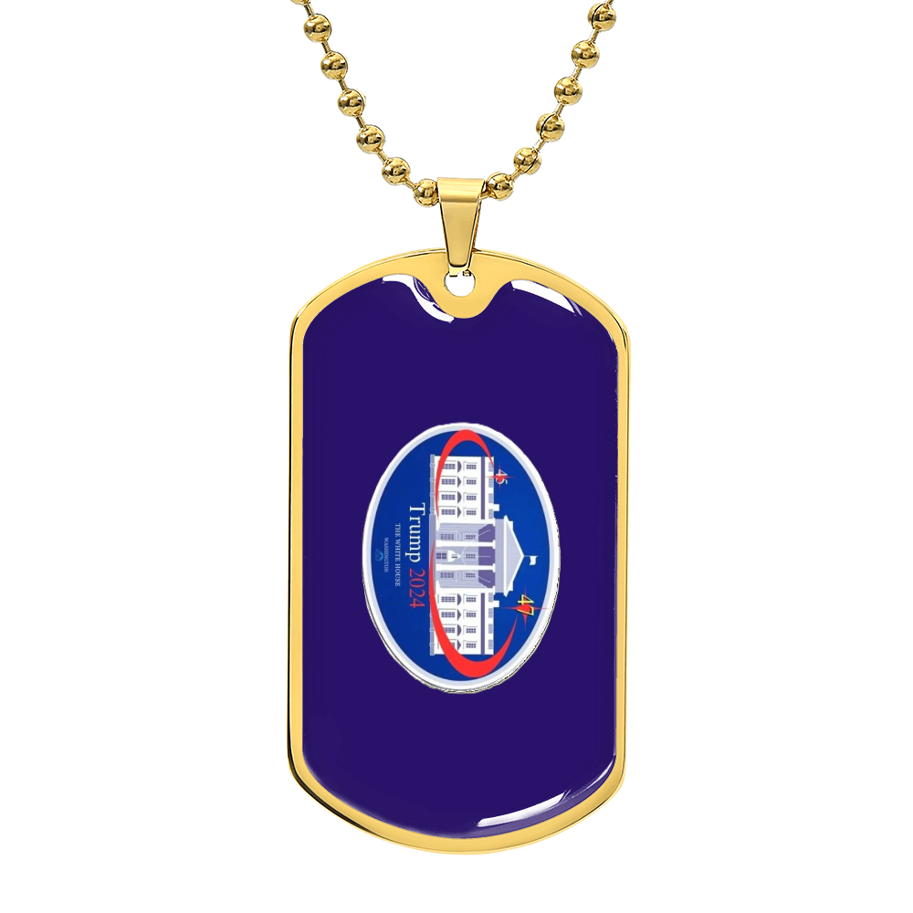 "TRUMP 2024 Oval Whitehouse Keepsake Dog Tag Necklace (Blue Edition)"