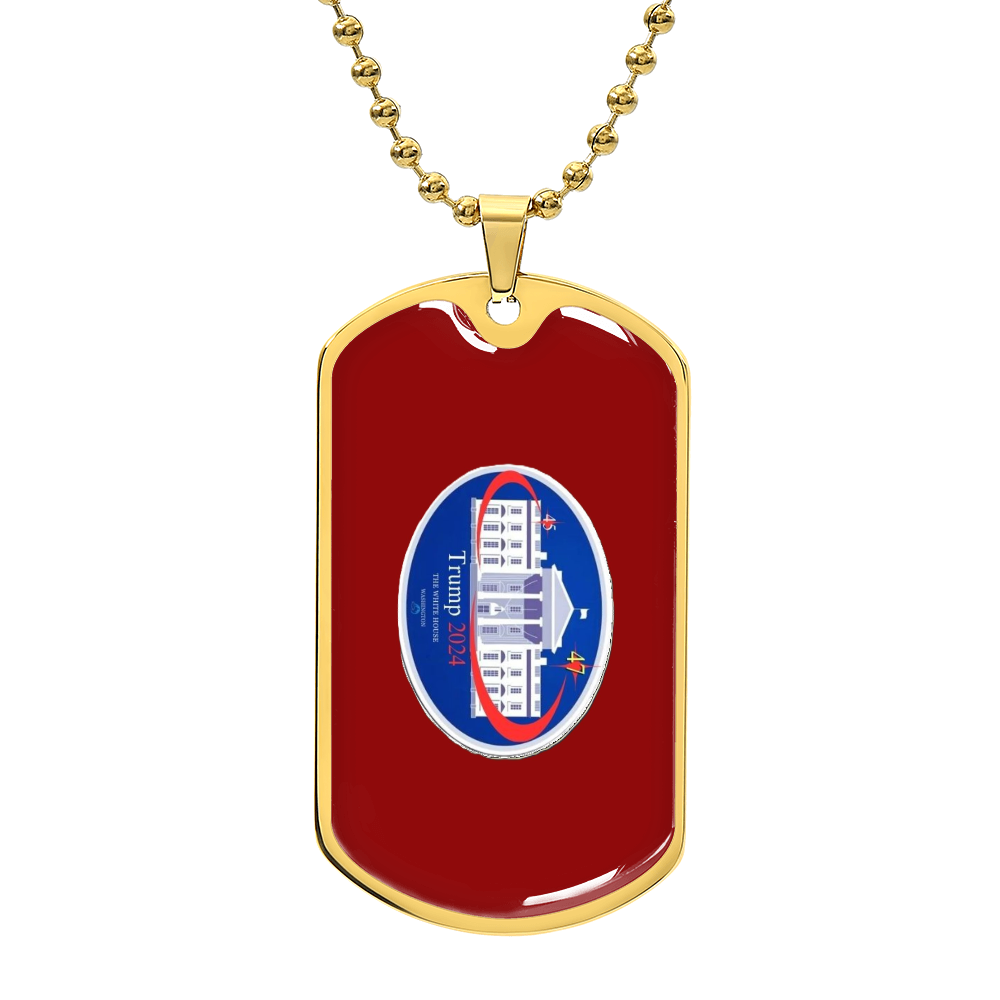 "TRUMP 2024 Oval Whitehouse Keepsake Dog Tag Necklace (Red Edition)"