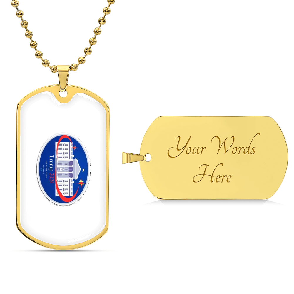 TRUMP 2024 Oval Whitehouse Keepsake – White Edition Luxury Graphic Dog Tag Necklace