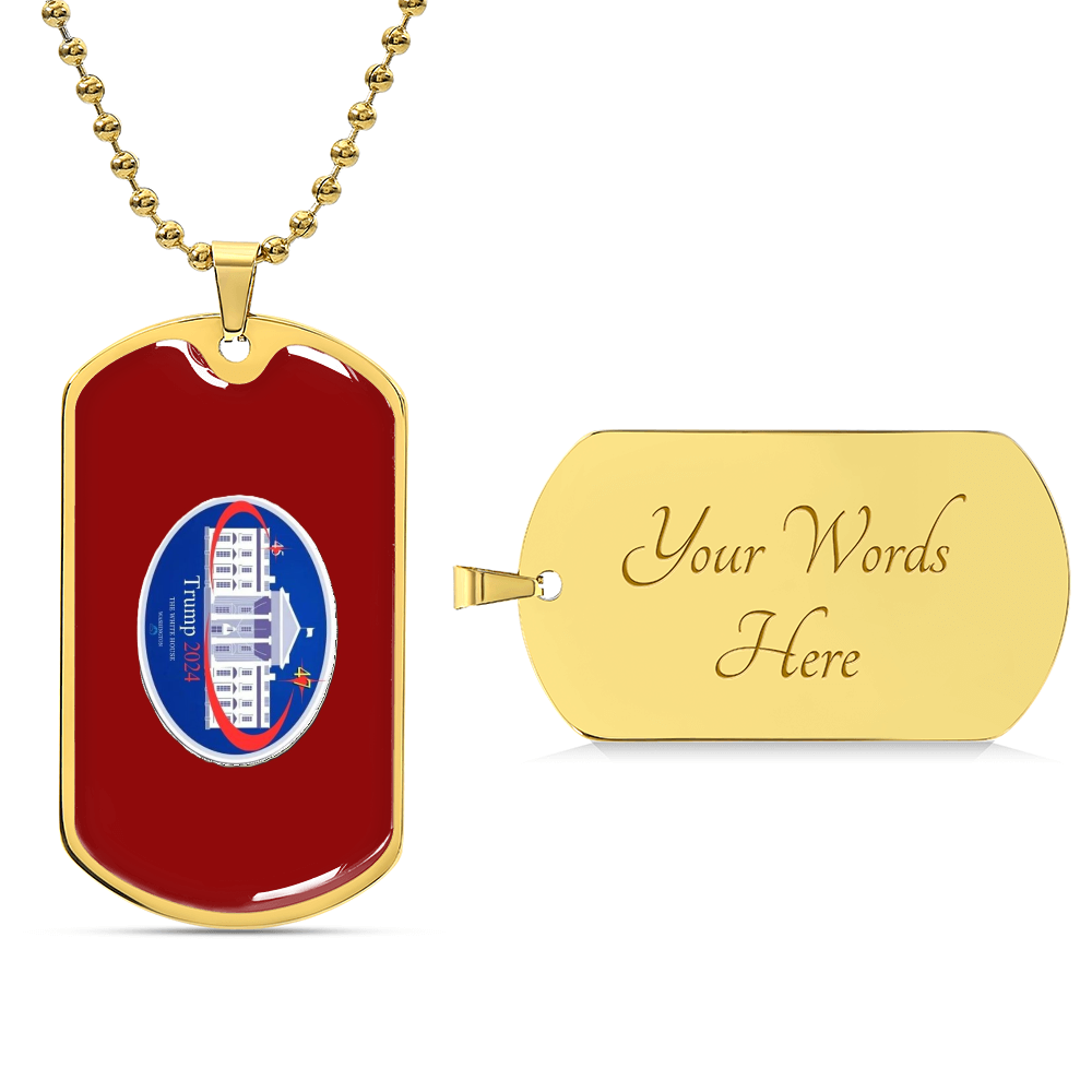 "TRUMP 2024 Oval Whitehouse Keepsake Dog Tag Necklace (Red Edition)"