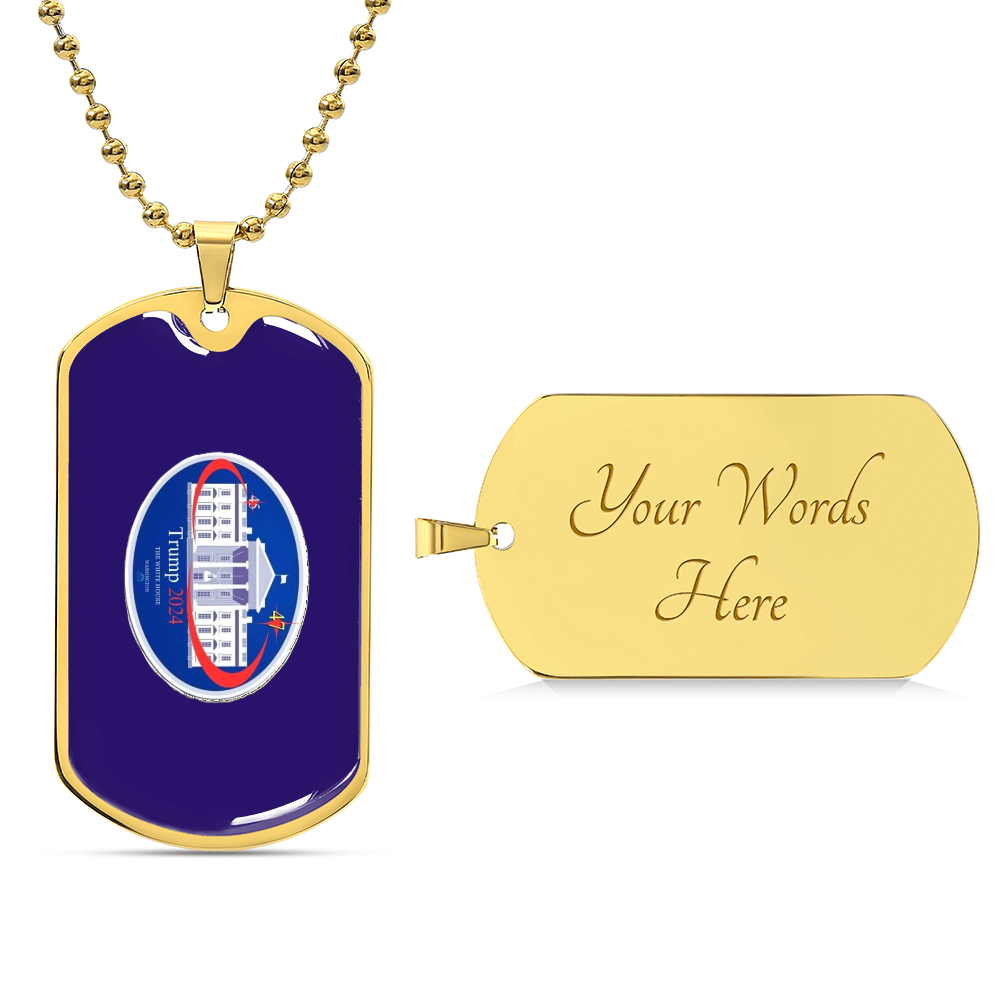 "TRUMP 2024 Oval Whitehouse Keepsake Dog Tag Necklace (Blue Edition)"